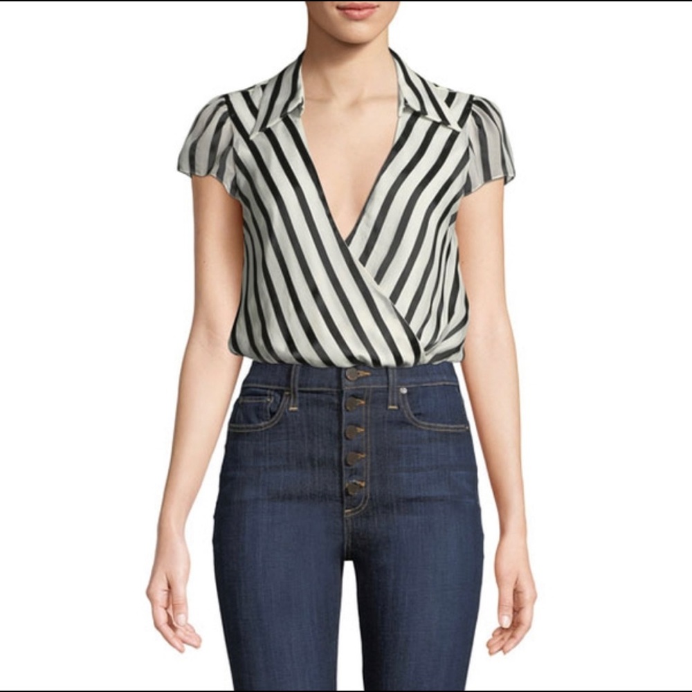 Alice + Olivia Dayer Striped Faux-Wrap Top